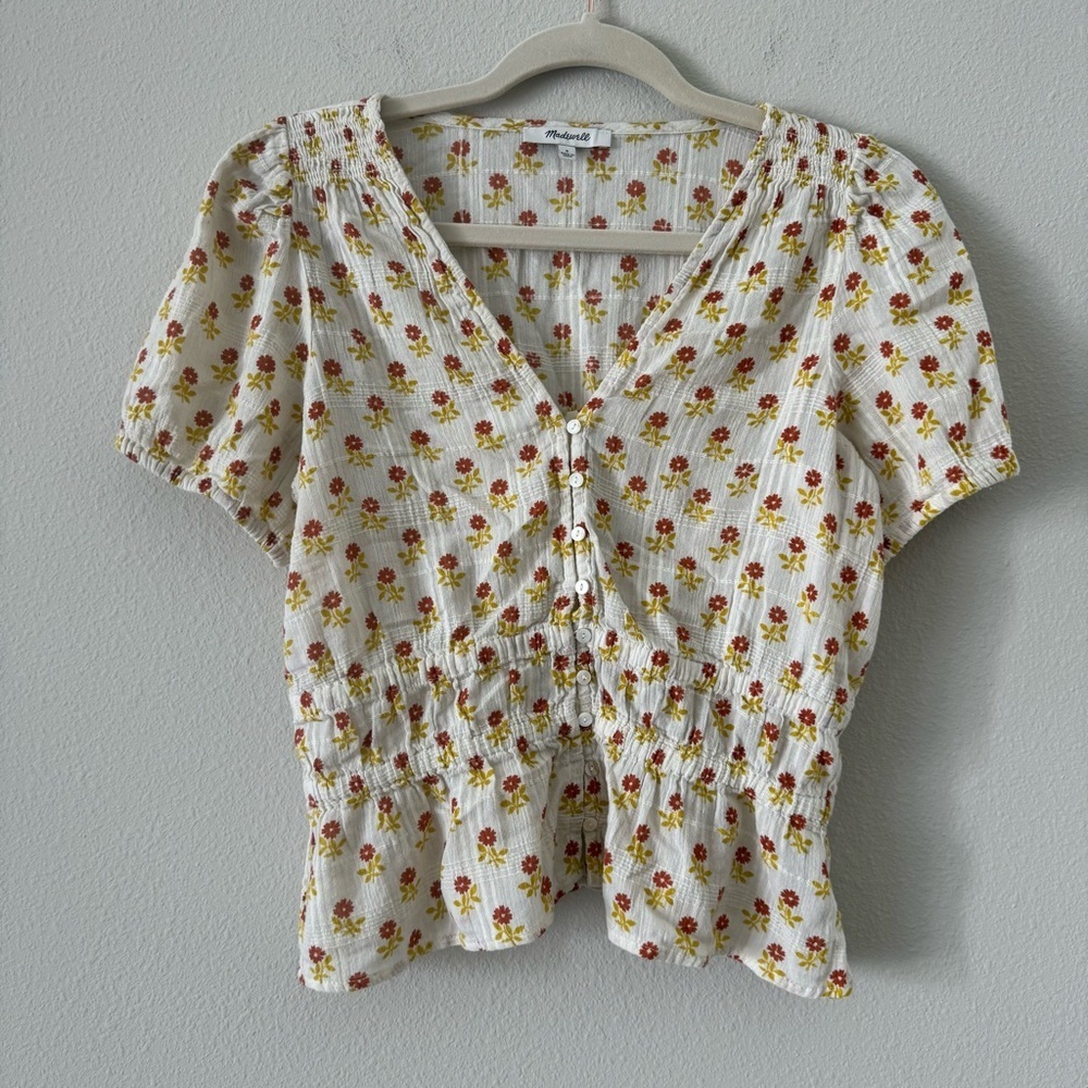 Madewell Sophia Short Sleeve Top in Wild Calendula Block-Print Small - Picture 3 of 8